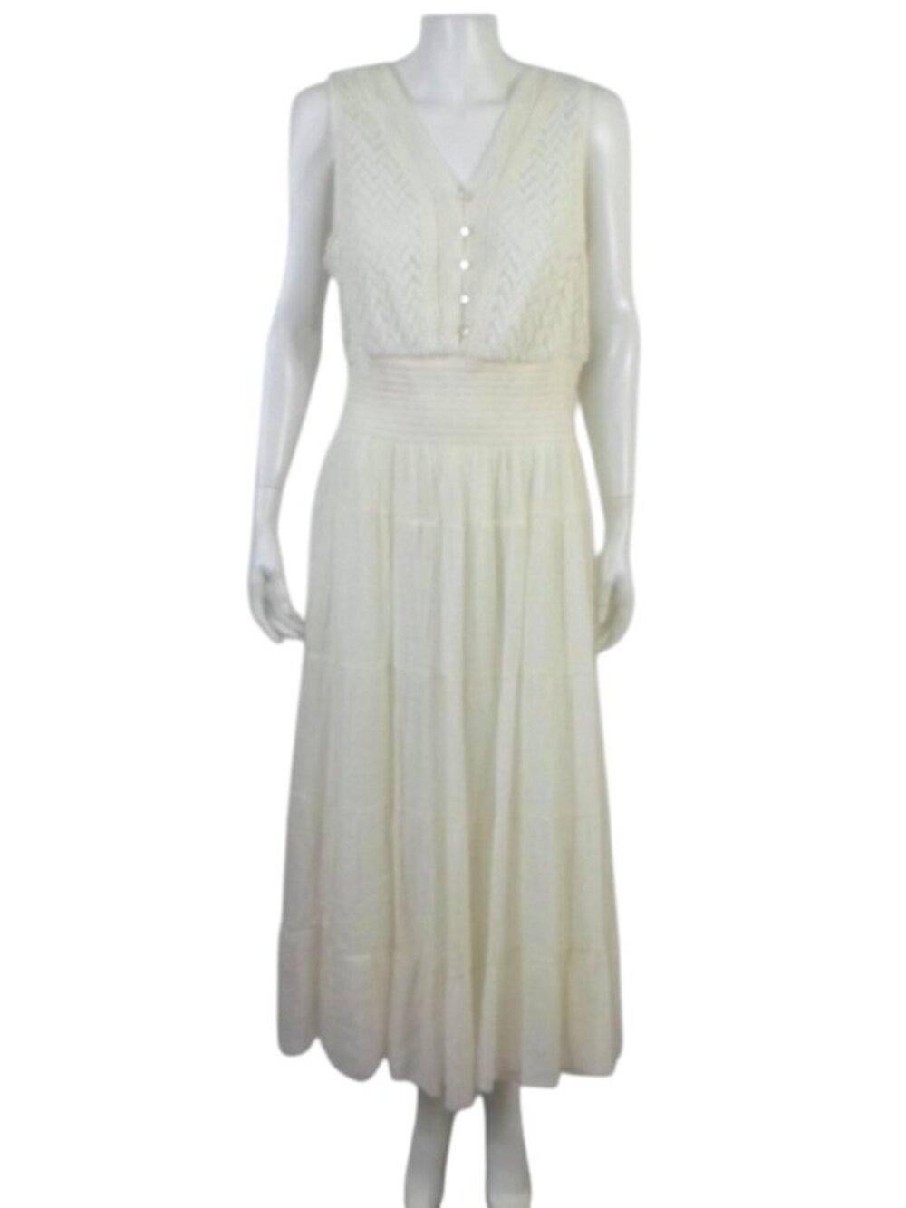 J Gee Ivory Off White Sleeveless V-Neck Tiered Gauzy Maxi Dress